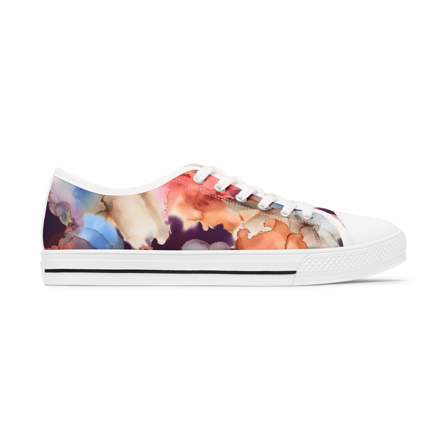 Abstract Watercolor Floral Low Top Sneakers — Women's Artistic Canvas Shoes