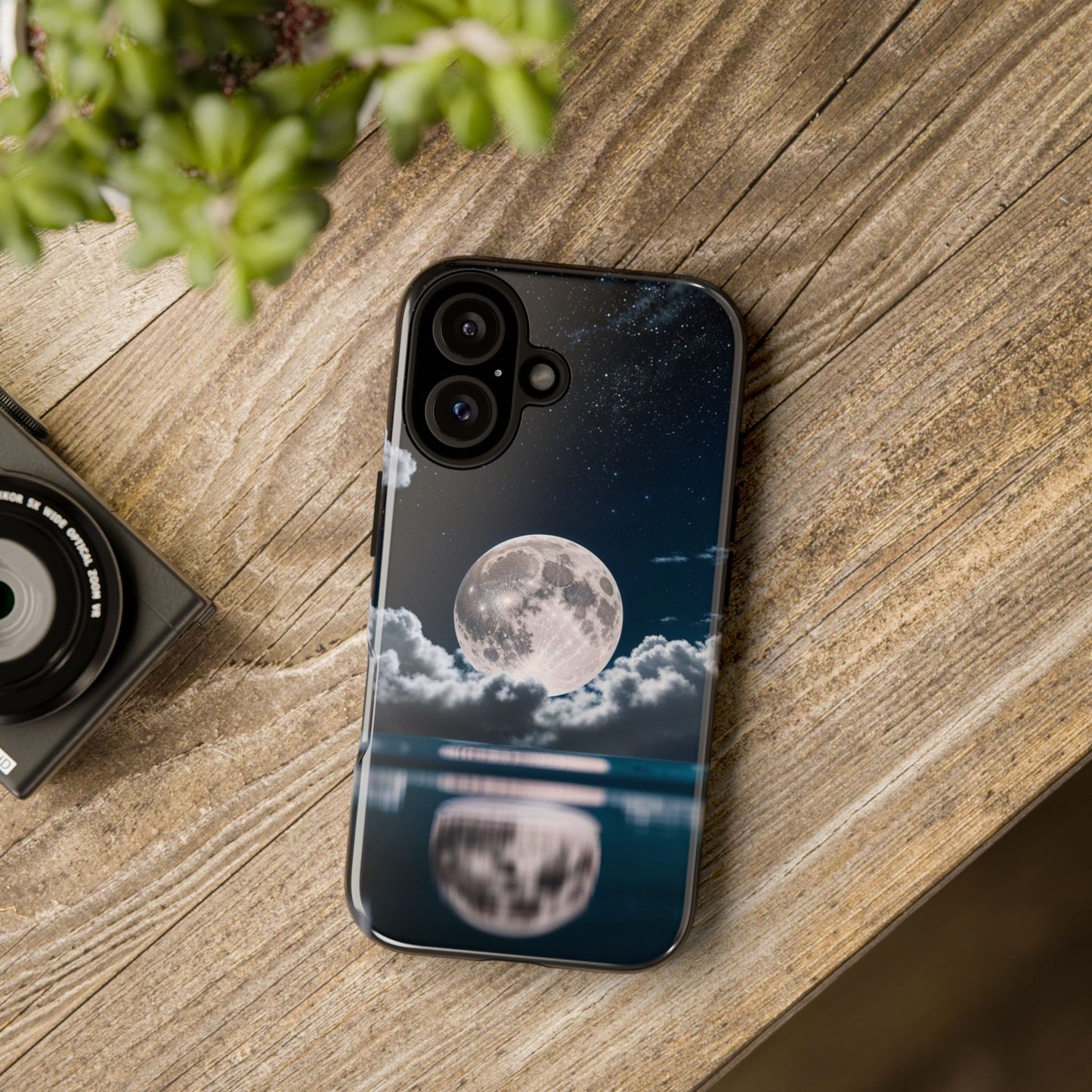 Moonlit Reflection Phone Case — Night Sky Moon & Clouds Tough Case