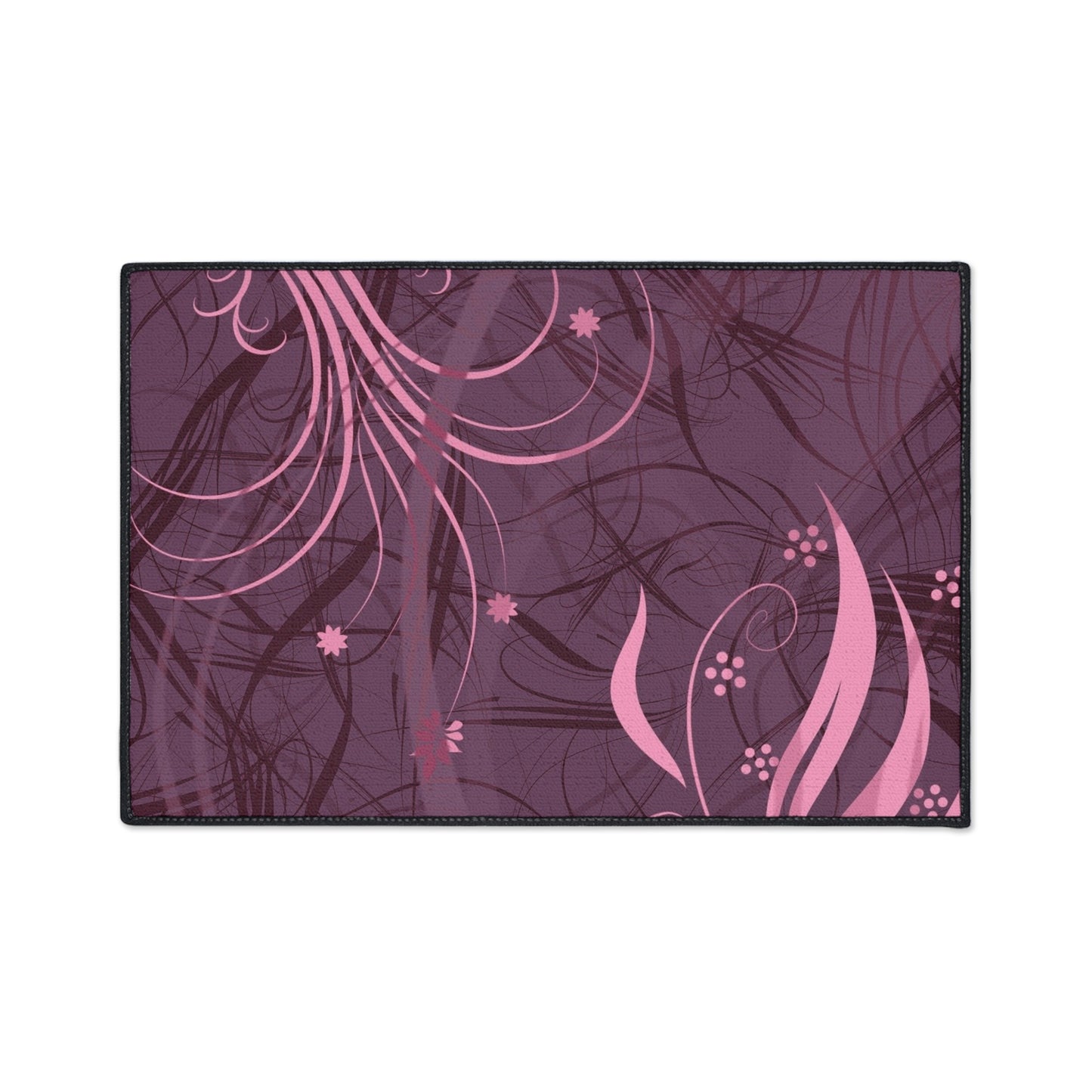 Floral Swirl Heavy-Duty Floor Mat — Pink Abstract Entry Rug