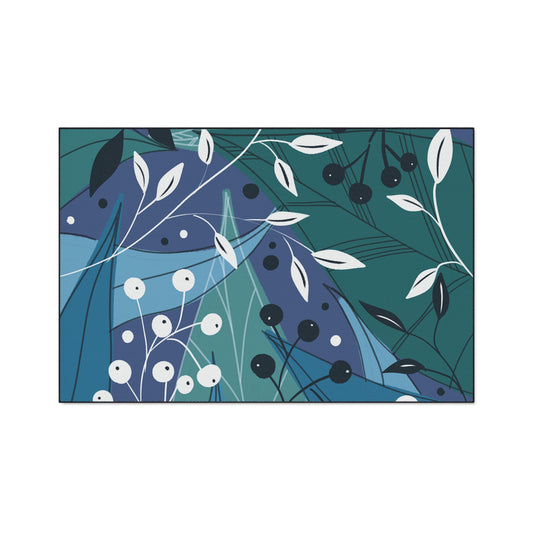 Botanical Blue Heavy-Duty Floor Mat — Durable Floral Entrance Rug