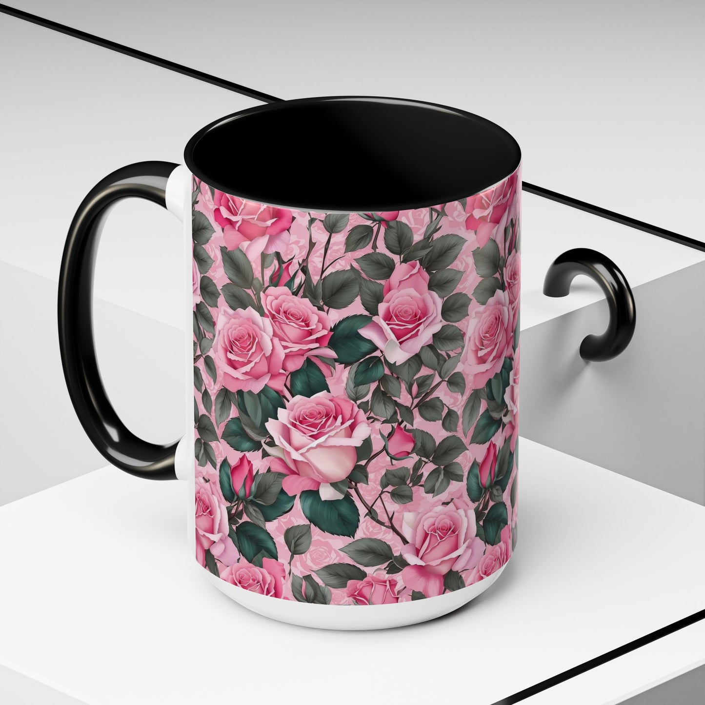 Floral Accent Coffee Mug, Pink Rose Mug, Gift for Her, Tea Cup, Mother's Day Present, Home Decor, Kitchen Essentials