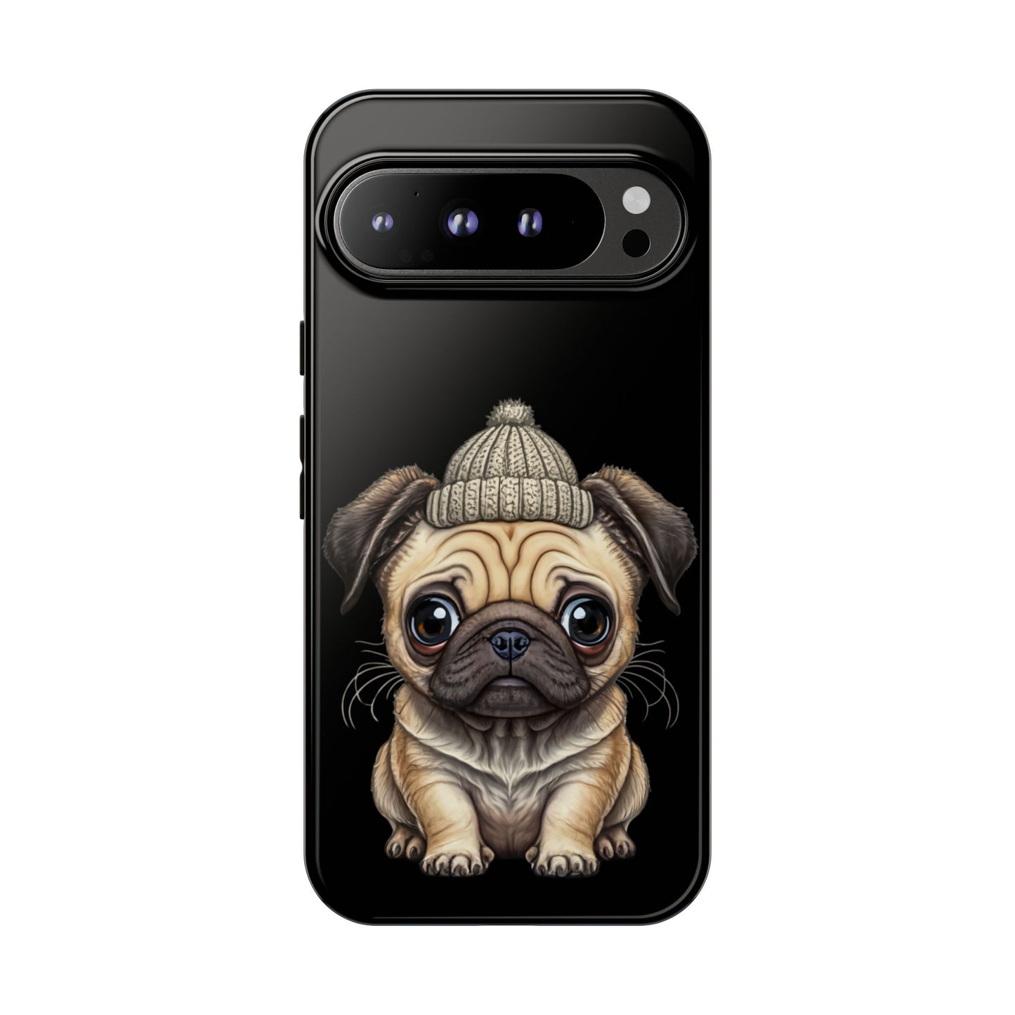 Pug Phone Case – Cute Pug Puppy Illustration on Black Tough Case