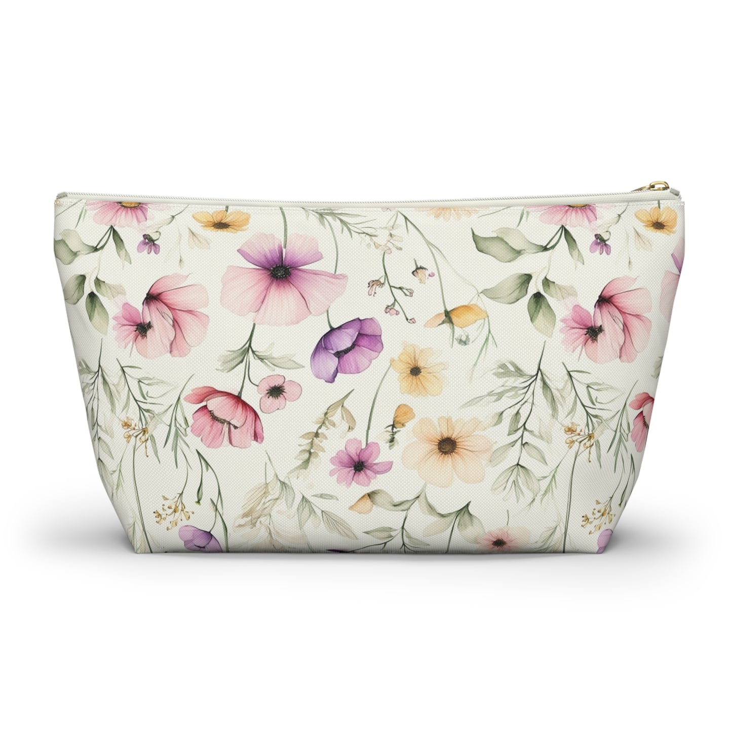 Floral Spring Makeup Pouch — Watercolor Wildflower Accessory Bag
