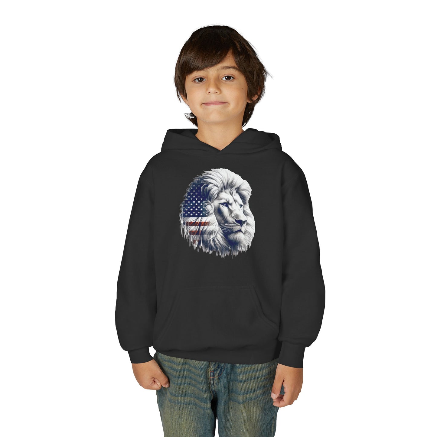 American Flag Lion Hoodie | Patriotic Lion Graphic Youth Sweatshirt