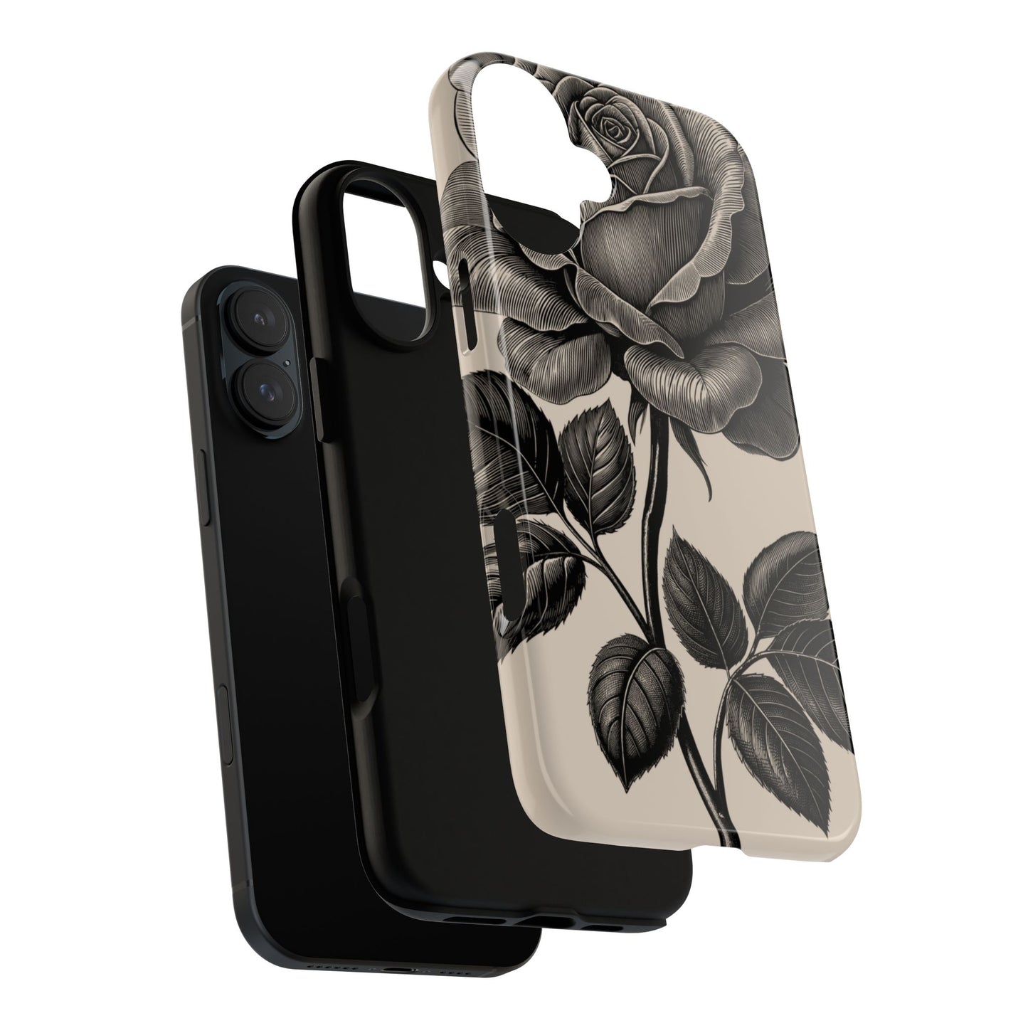 Black Rose Phone Case, Tough Cases with Floral Design, Elegant Tech Accessory, Gift for Flower Lovers, Stylish Protection
