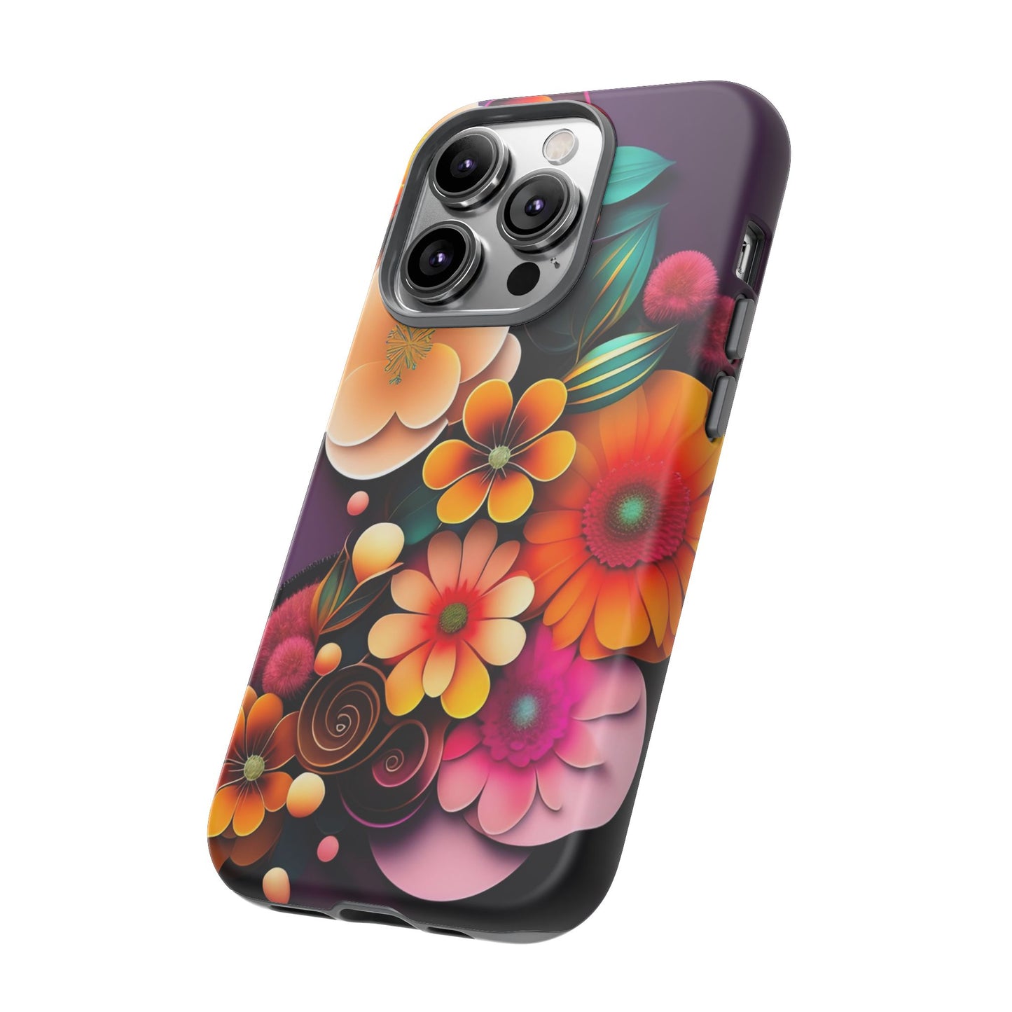 Floral Burst Tough Phone Case — Colorful Retro Flowers Protective Cover