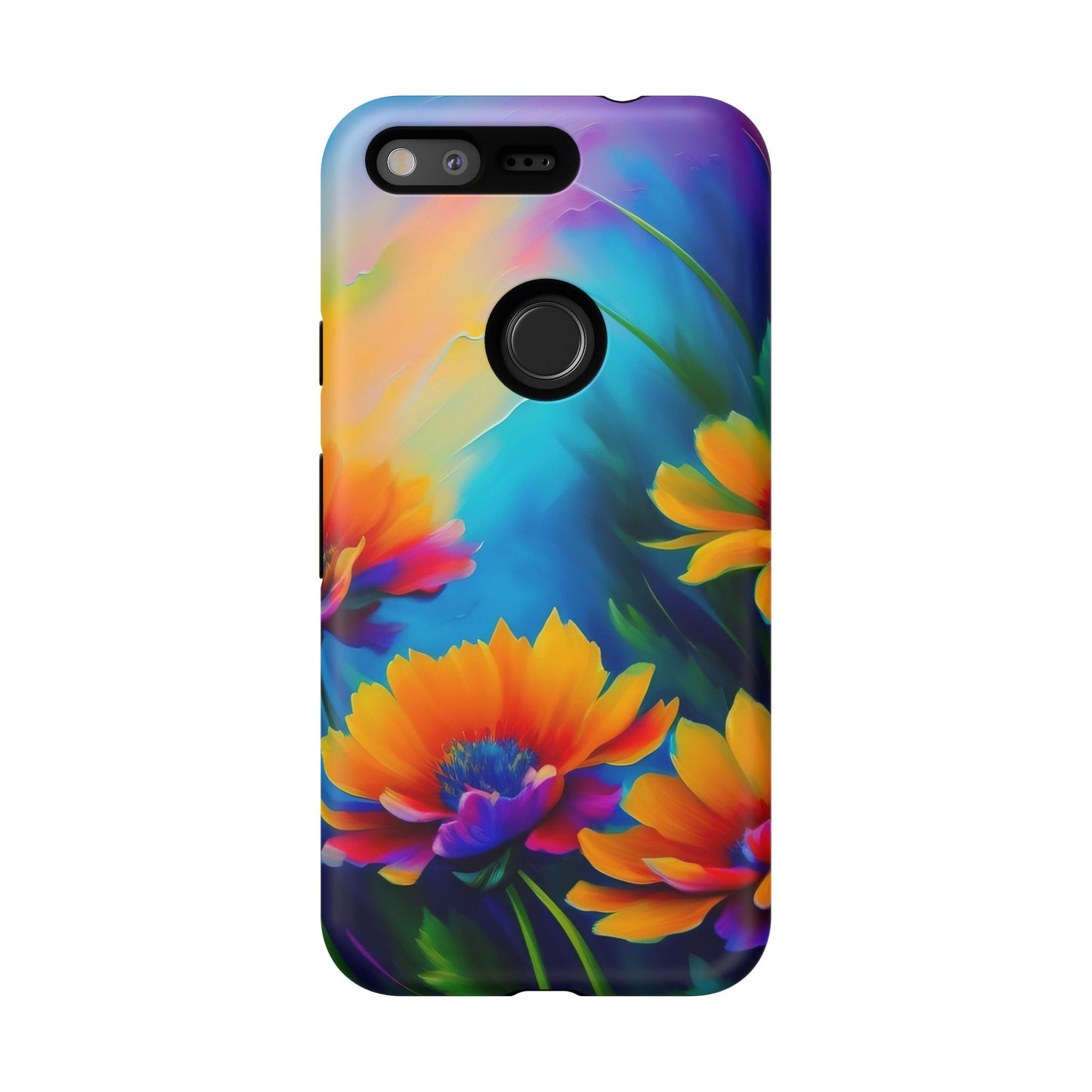 Floral Sunset Tough Phone Case — Vibrant Watercolor Flowers Protective Cover