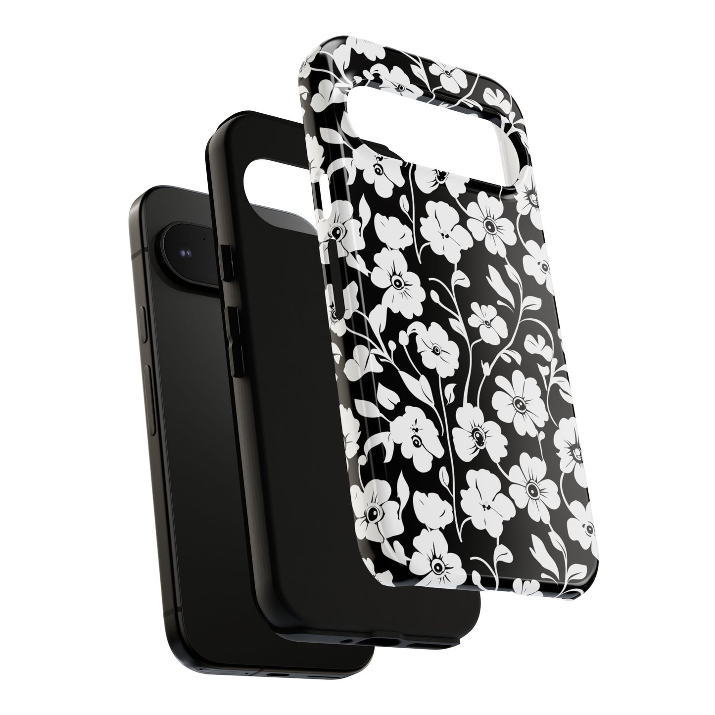 Floral Noir Tough Phone Case — Black & White Flower Protective Cover