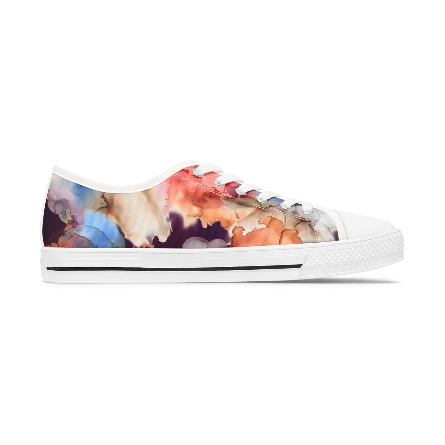 Abstract Watercolor Floral Low Top Sneakers — Women's Artistic Canvas Shoes