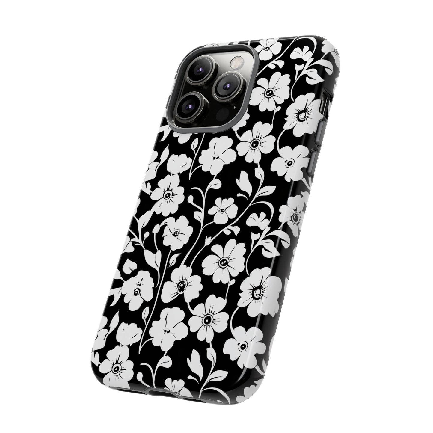 Floral Noir Tough Phone Case — Black & White Flower Protective Cover