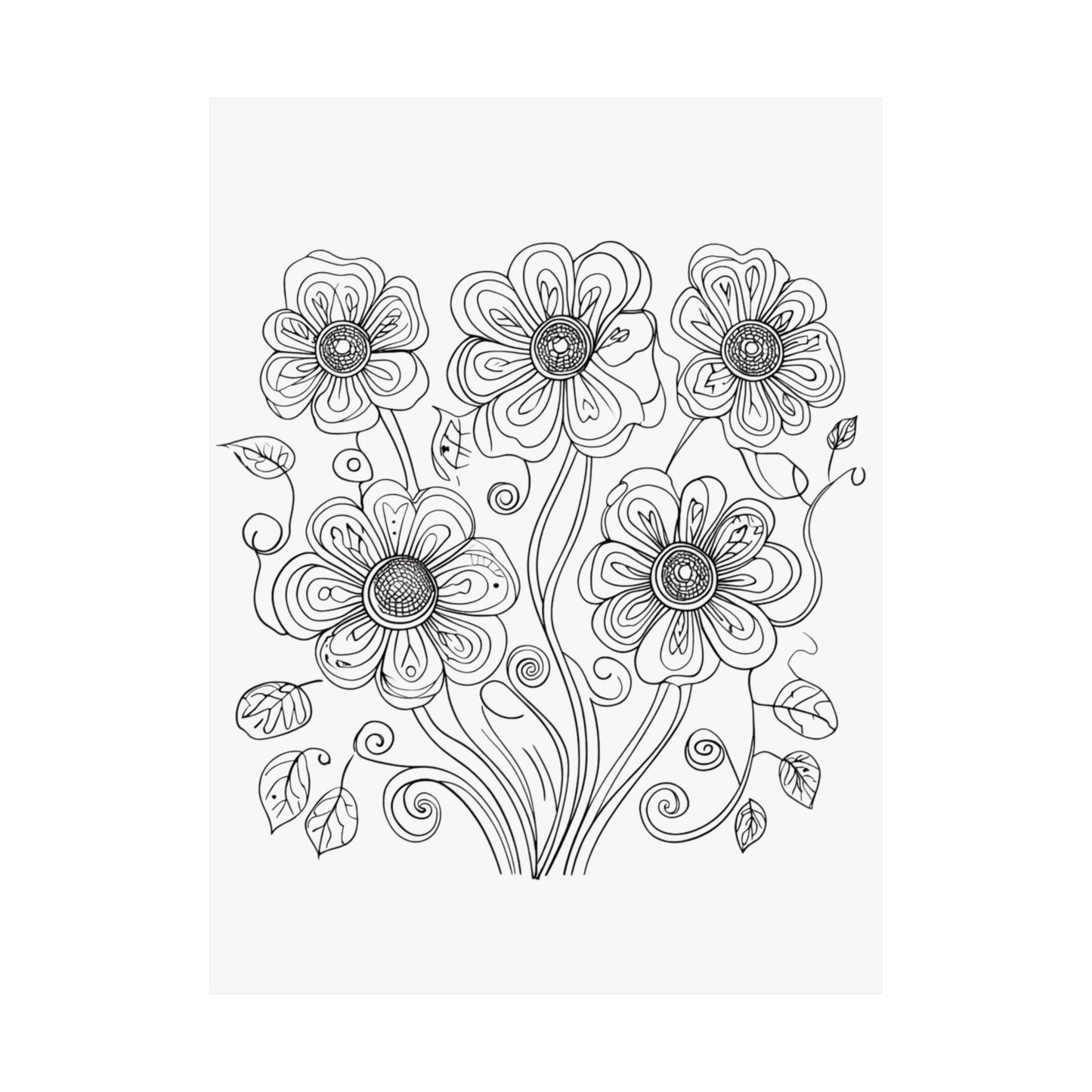 Floral Line Art Poster — Black & White Daisy Bouquet Matte Print - DIY