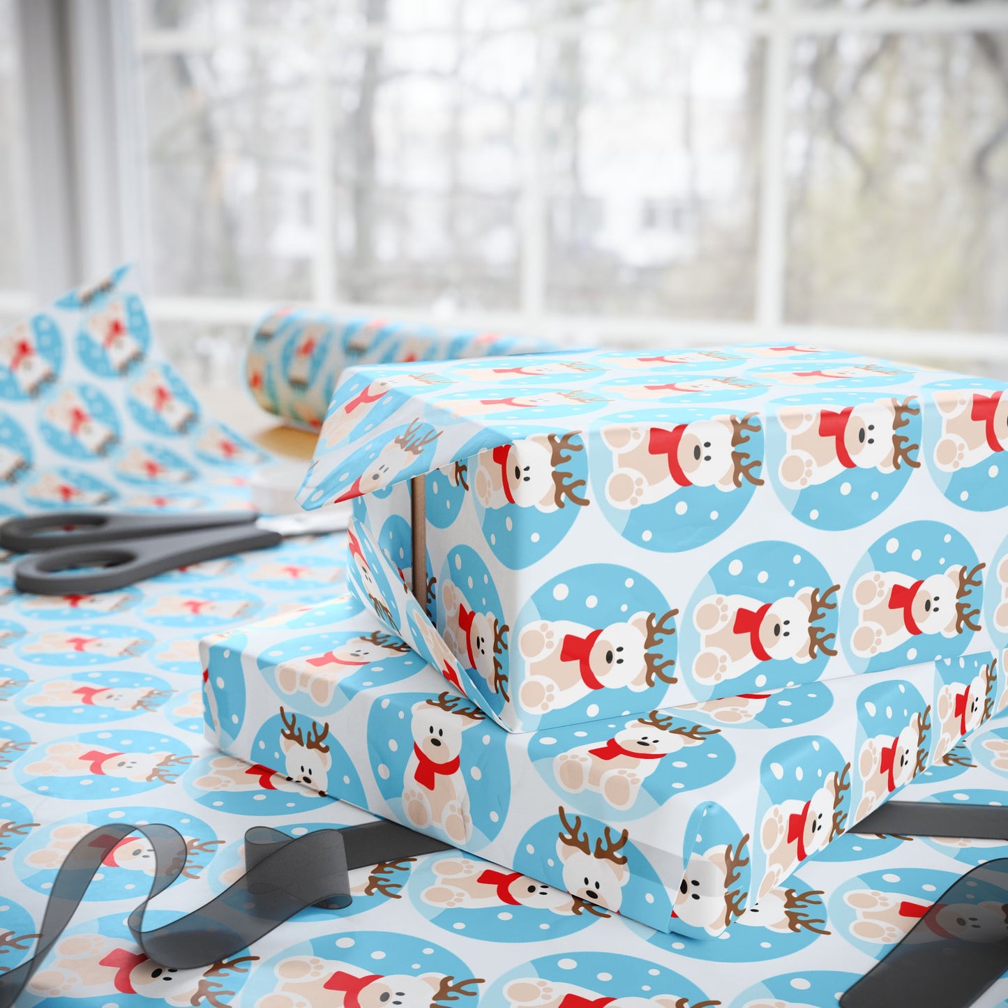 Snow Globe Reindeer Wrapping Paper Roll — Cute Holiday Gift Wrap