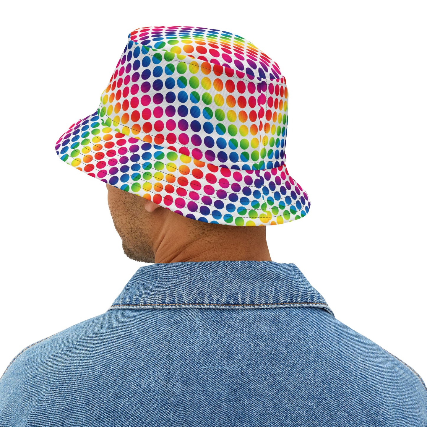 Vibrant Rainbow Polka Dot Bucket Hat, Summer Hat, Festival Accessory, Beachwear, Gift for Her, Fun Fashion