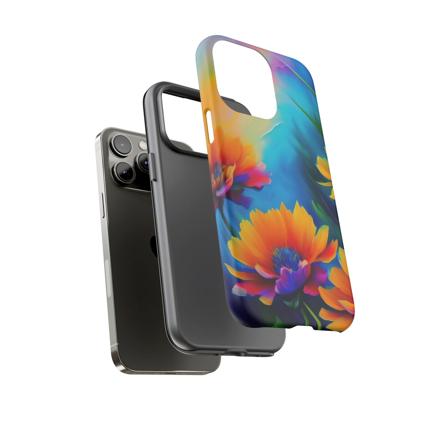 Floral Burst Tough Phone Case — Vibrant Watercolor Flowers Protective Cover