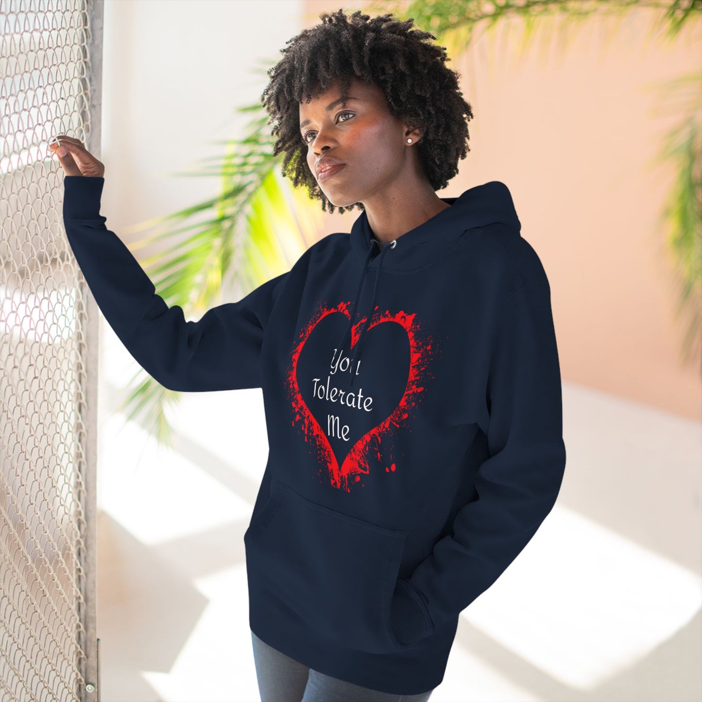Heart Splash Hoodie — "Love Tolerate Me" Graphic Pullover
