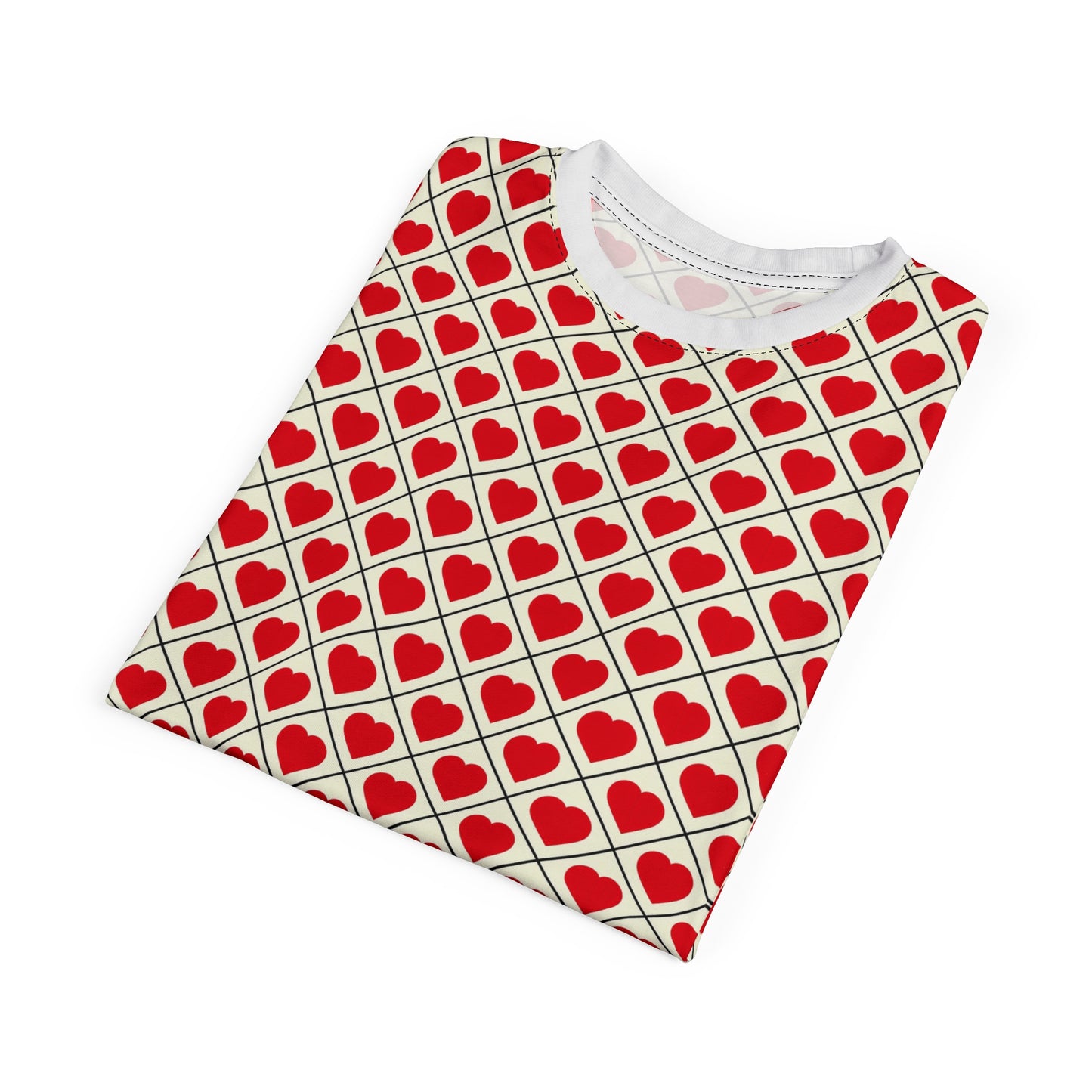 Allover Red Heart Pattern Tee – Valentine’s Day Cut & Sew Shirt