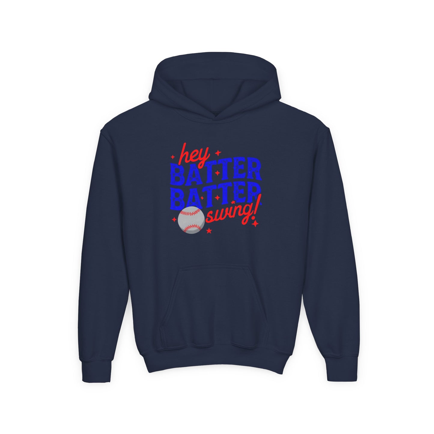 Youth Baseball Hoodie — "Hey Batter Batter Swing!" Graphic