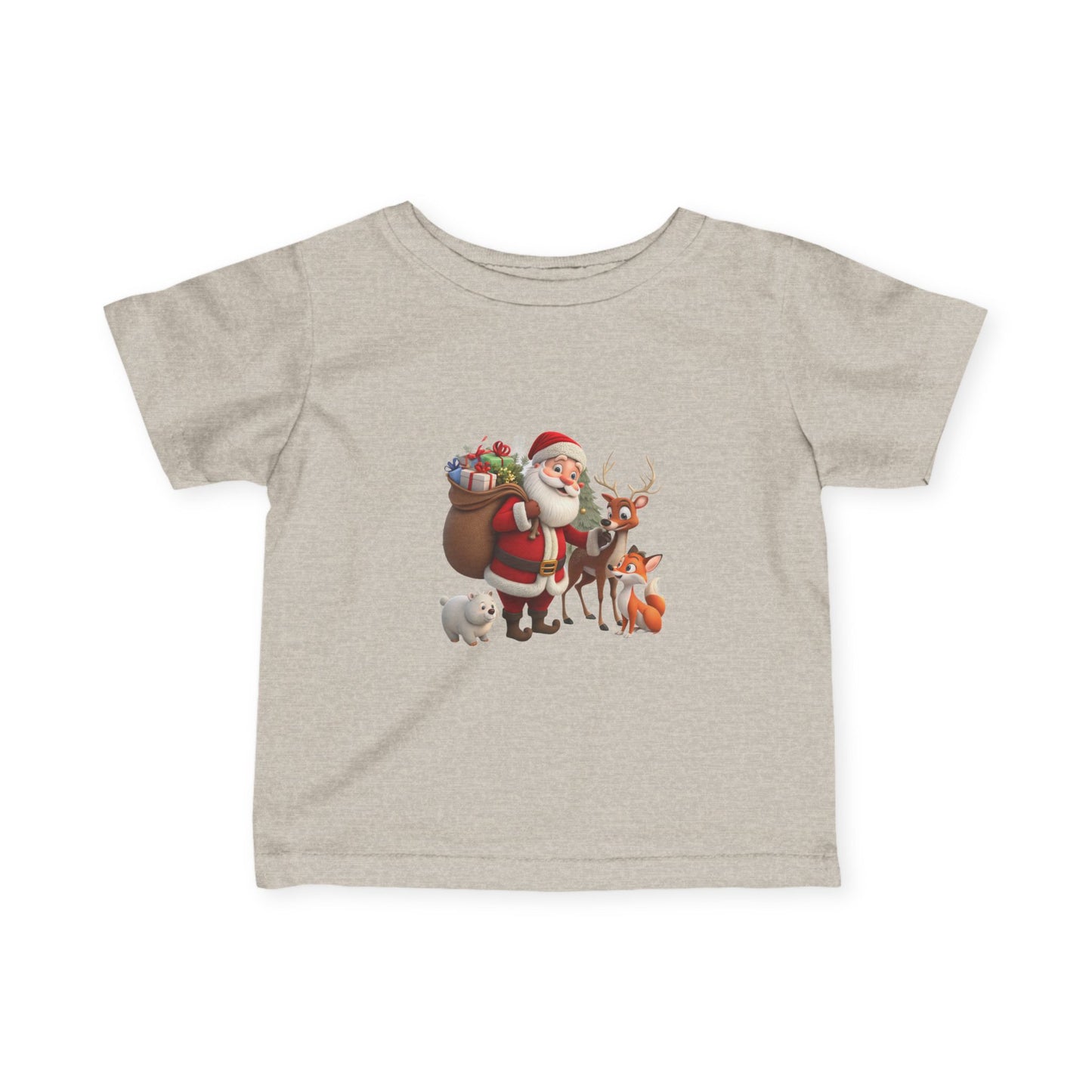 Infant Tee — Cute Santa with Reindeer Christmas Holiday Shirt for Babies