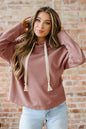 Rose Tan Thermal Textured Lace Drawstring Baggy Hoodie