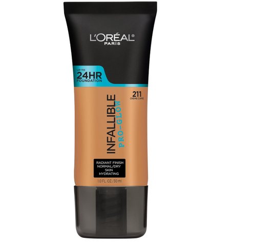 L'Oreal Paris Infallible Up to 24HR Pro-Glow Foundation, Creme Cafe, 1 fl oz