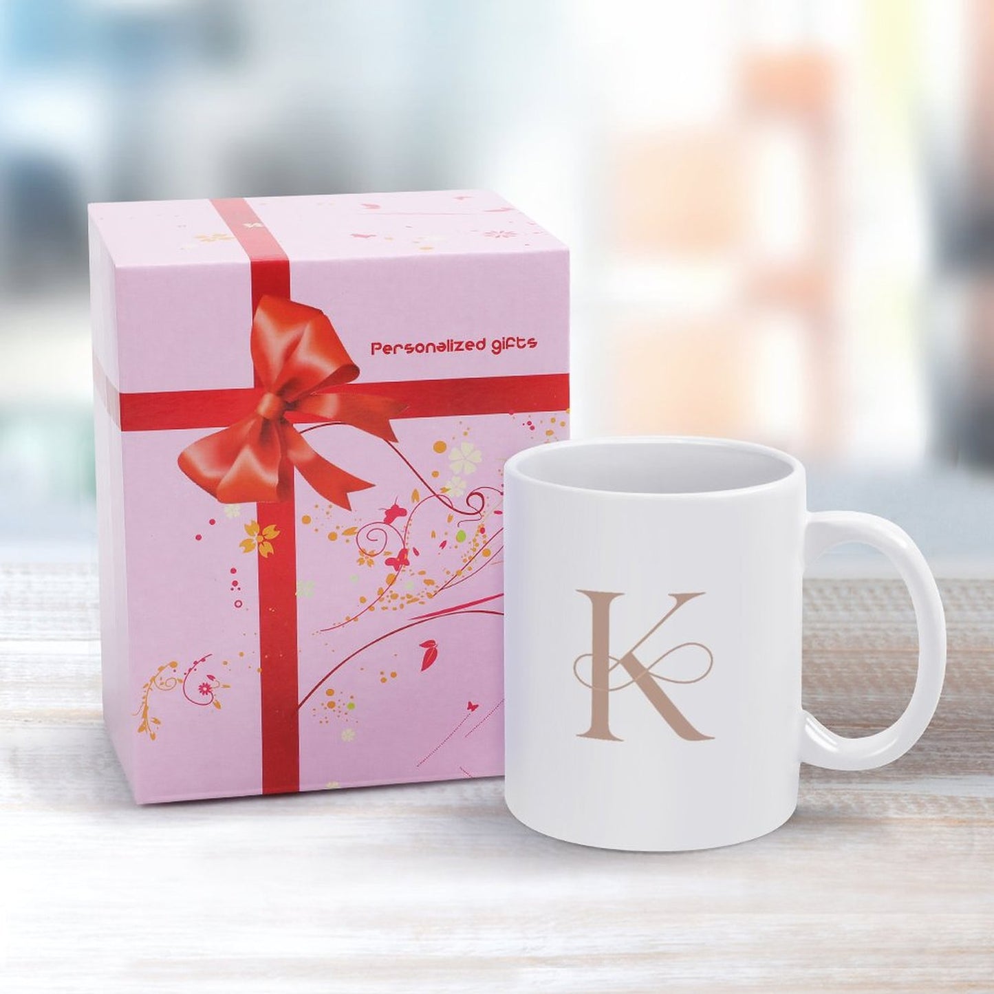 14oz White Ceramic Mug with Handle - Letter K