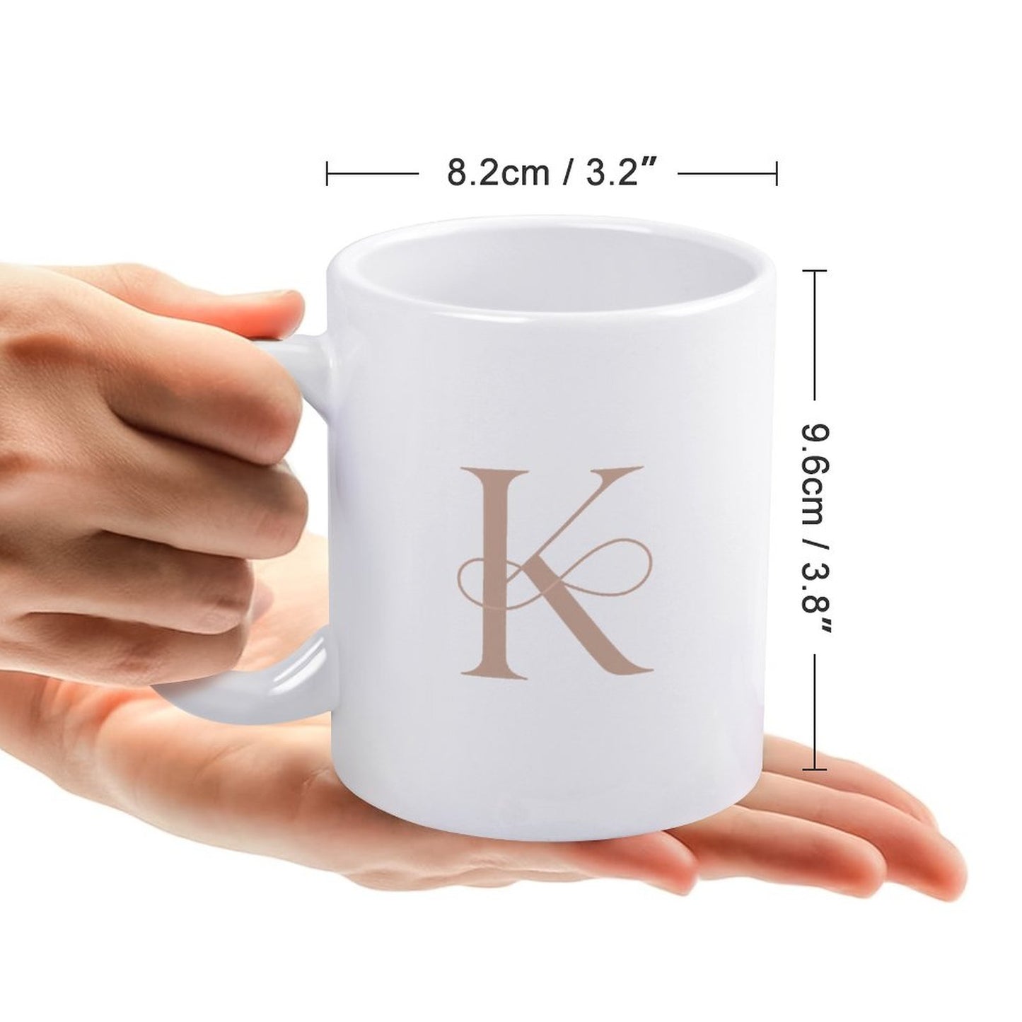 14oz White Ceramic Mug with Handle - Letter K