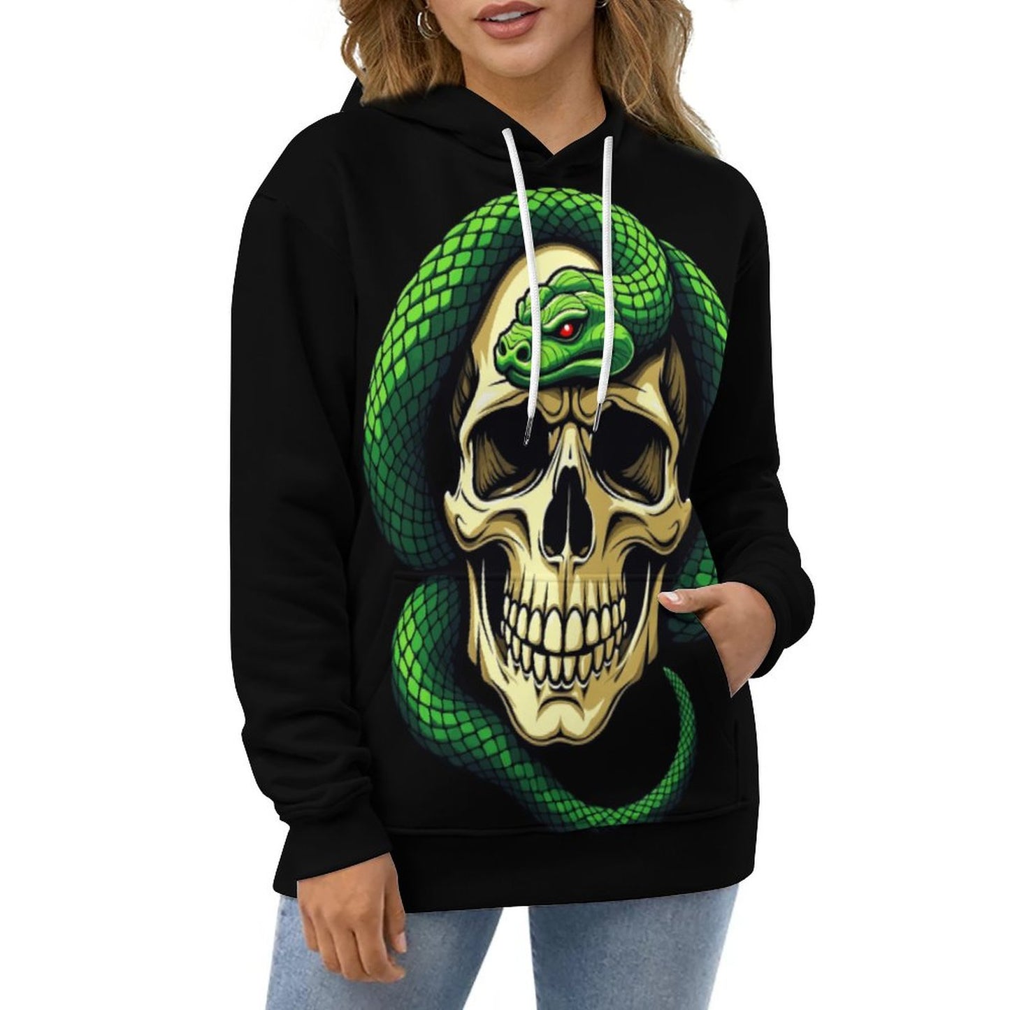 Men's Cool Hoodie with Double-layer Cap - Skull and Snake