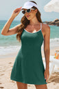 Blackish Green Color Block Edge Ribbed Pocketed Lined Swim Dress
