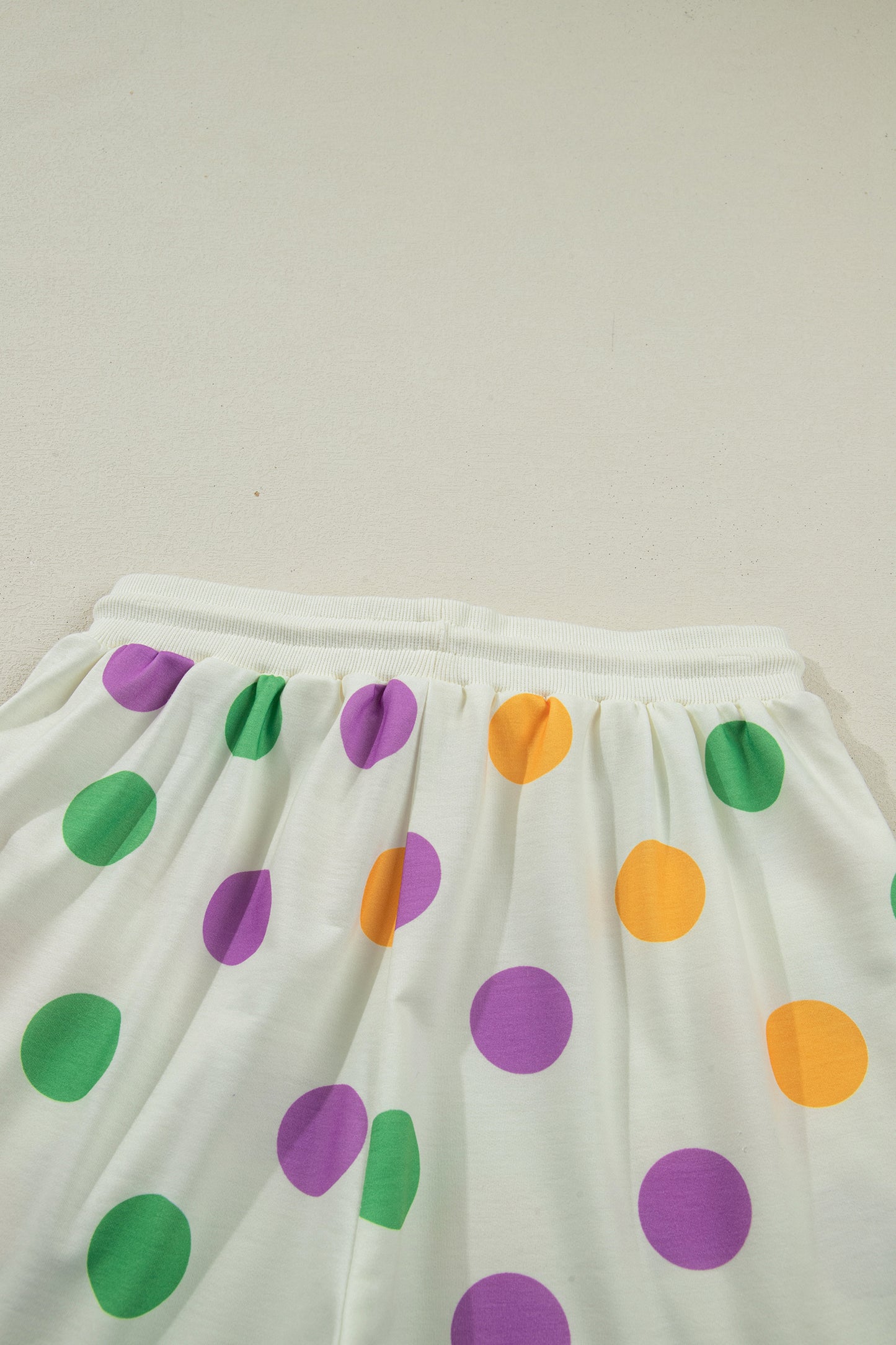 Multicolour Polka Dot Print Drop Shoulder Pullover Drawstring Shorts Set
