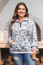 Multicolour Plus Camouflage Print Quarter Zip Kangaroo Pocket Pullover Sweatshirt