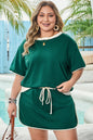 Evergreen Plus Size Contrast Trim T Shirt and Skirt Two Piece Set